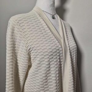 Eileen Fisher Textured Silk Blend Ivory Knit Shabby Chic Open Cardigan MSRP $395